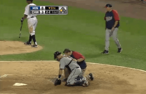 JOE MAUER IN HIS NATURAL STATE - DOUBLED OVER IN PAIN